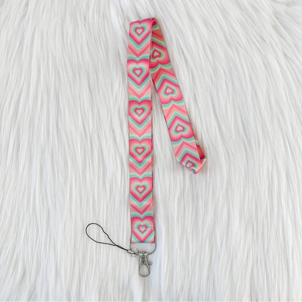 Pink and green heart lanyard